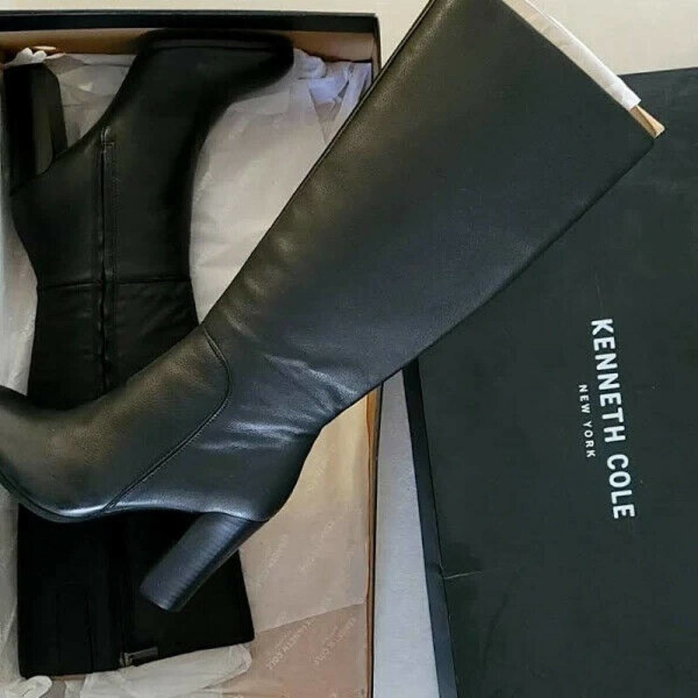 Kenneth Cole Womens Justin Knee High Heel Boots Green Leather Zipper.11